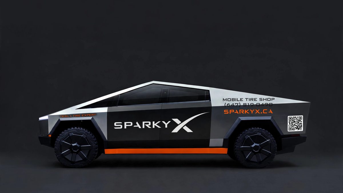 Tesla Cybertruck in Sparky X livery — Tesla winter packages include pre-programmed Bluetooth TPMS sensors