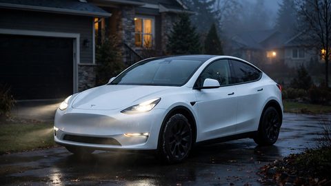 Tesla Model Y winter tire and wheel package installed in a GTA driveway