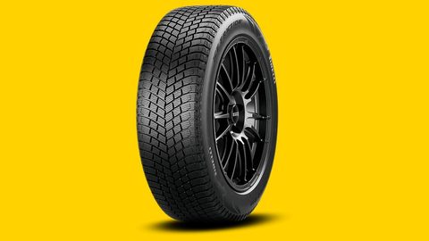 Pirelli Ice Friction winter tire on a brand yellow background